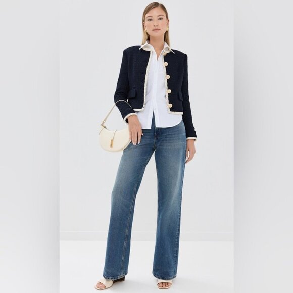 NEW Veronica Beard Mabel Collarless Tweed Jacket Blazer in Navy | size 2 - Picture 3 of 15